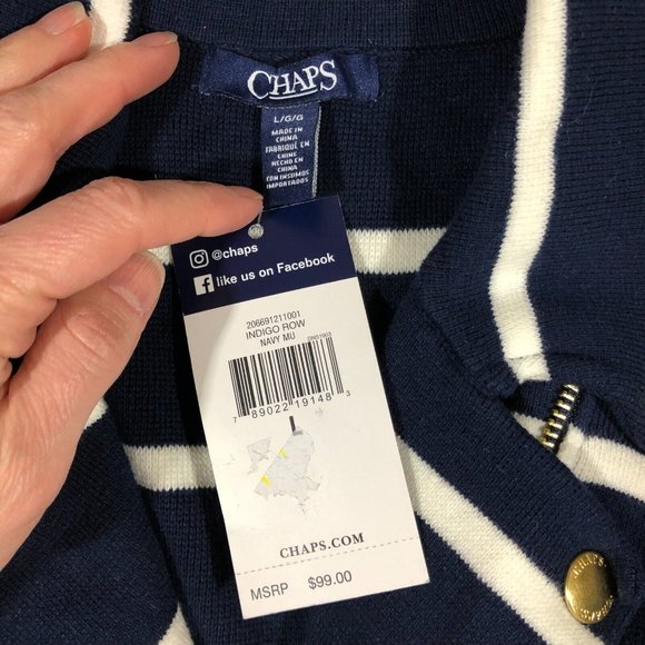 Chaps Jacket Womens Large Stripe Asymmetrical Knit Moto Sweater Jacket NEW $99 - Picture 10 of 13